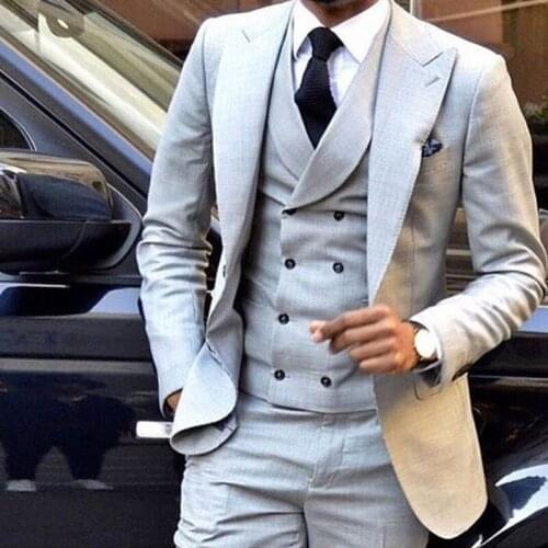 Light Grey Men Wedding Suit Slim Fit 3 Piece Tuxedo Groom Groomsman Custom men suits for wedding traje hombre