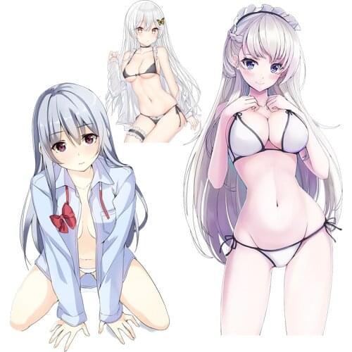 Three Ratels lovely white hair girl bikini party beach Sexy girls PVC Anime sticker for car hood laptop gift home decora decals