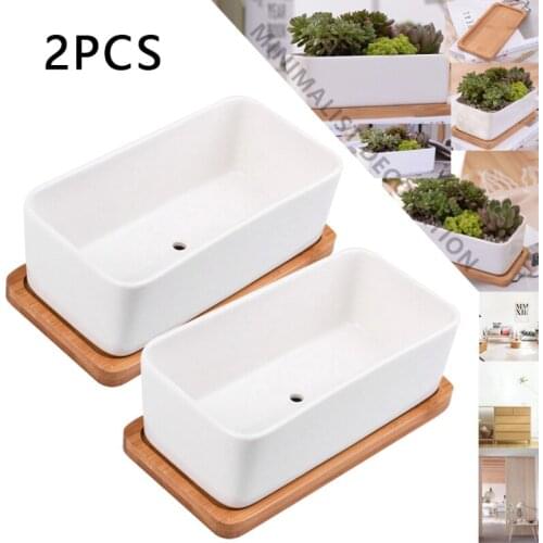 2PC Creative White Ceramic Flower Pot With Drainage Hole Tray Ceramic Crafts Fleshy For Flower Vase Home Decoration For Plant