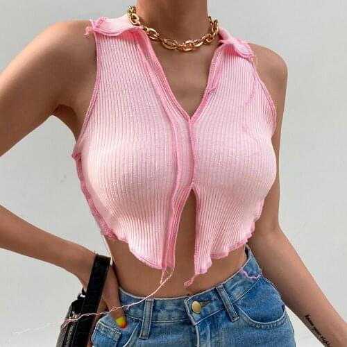 Knitted Crop Top Women V-neck Solid Color Vest Top Summer Fashion Streetwear Sexy Exposed Navel Bottoming Tank Top Knitwear