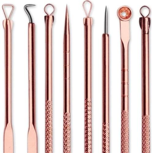 4Pcs/Set Rose Gold Acne Extractor Remover Tool Kit Blackhead Blemish Removers Pimple Needles Treatment Face Skin Care Tools