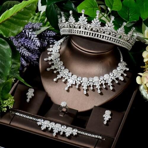 HIBRIDE Wedding Party Jewelry Sets Ladies Headpieces Bridal Necklace Pendientes Ring Bracelet Earring Set For Women Dress N-1613