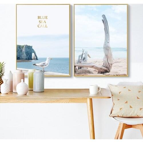 Nordic Seagull car building Wall Art Canvas Poster and Print Canvas Painting seascape Decorative Picture for Living Room Mural
