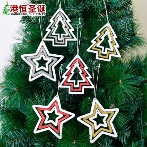 New Christmas Decoration pendant Christmas tree wood layered decoration decoration Pentagram decoration