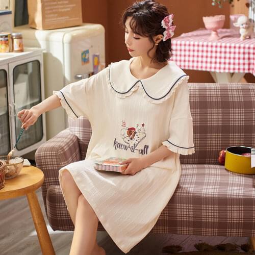 New Summer Womens Sleepwear Cotton Nightdress Cute Girls Nightgown Short-sleeved Nightwear Nighty 3XL 4XL Plus Size Sleep Dress