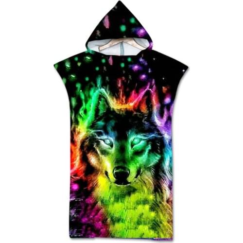 New printed 3D printed Wolf Beach Towels with Hood Microfiber Hooded Towel Poncho for Swimming Beach Surf unisex Bathrobe