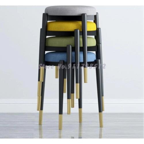 Nordic dining chair round stool backrest simple home dining table makeup small chair iron dining stool modern light luxury resta