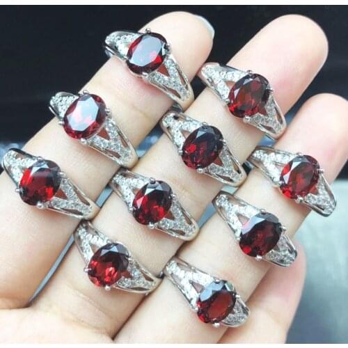 Wedding Ring with Real Natural Garnet Oval 6x8mm Garnet 925 Sterling Silver Ring Engagement Jewelry Women Rings