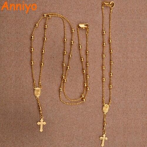 Anniyo Virgin Mary Beads Necklace Bracelets 20CM With Ball Chains Catholicism Jewelry Gifts #063302