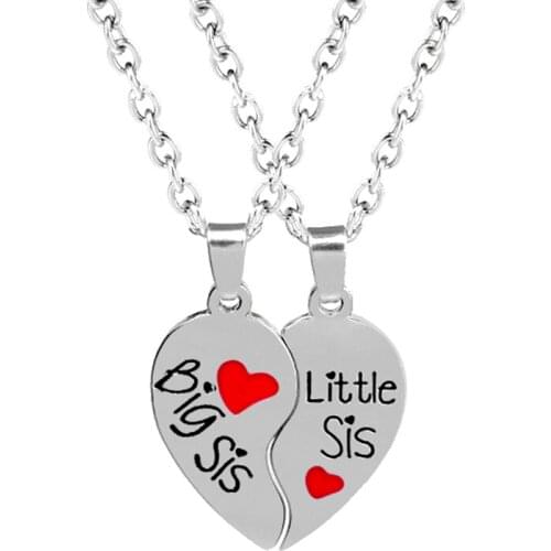 Necklace Set For Sisters BIG SIS LIL SIS Forever Split Heart Family Love Pendant Necklace Christmas Gift Bff Necklace Colar