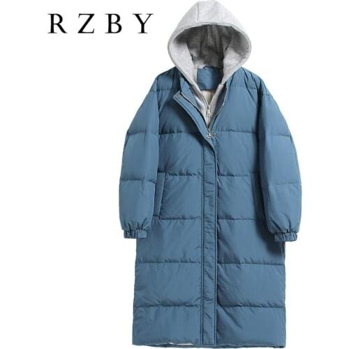Women Hooded White Duck Down Coat Long Winter Female Warm Down Coat Loose Jacket Solid Casual Thicked куртка женская RZBY655