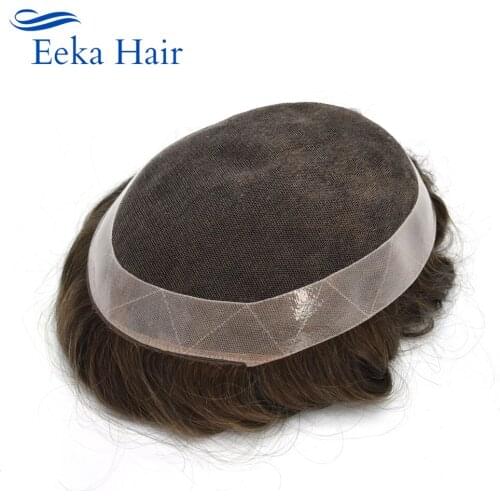 French Lace Mens Toupee Natural And Durable Hairline Remy Poly Transparent Human Hair Replacement System More Colors Male Wigs