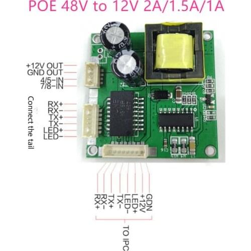 48V POE PD module 12V 1A/1.5A/2A 5V2.4A/4A 15W/18W/25W 100M POE Splitter POE Injector Power adapter for door Camera monitor