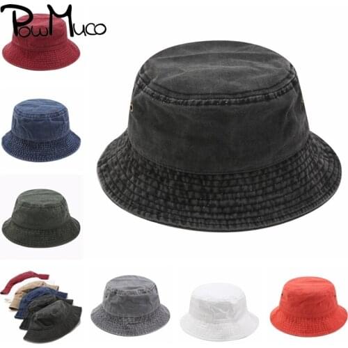 Powmuco Unisex Cotton Bucket Hats Outdoor Hiking Beach Sunscreen Cap Fisherman Bonnet Solid Color Ladies Headwear Birthday Gifts