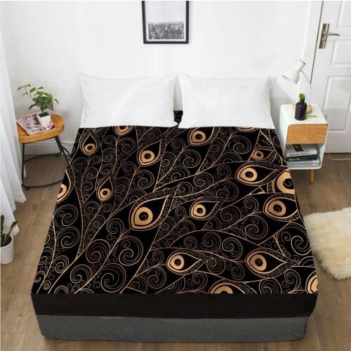 Fitted Sheets Mattress Cover With Elastic Band Bed Sheet Linens Bedsheet 90x200 160x200 200x220 Size 3D Printed Black Golden