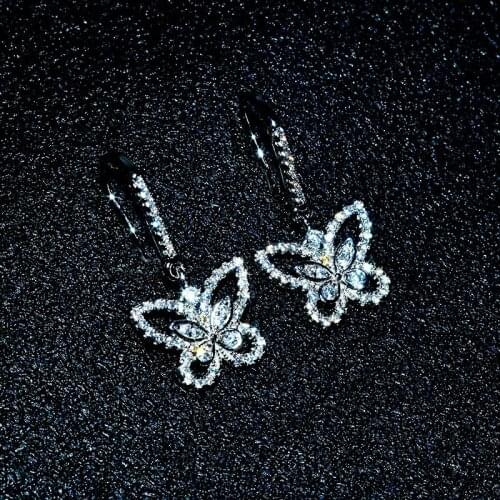 Luxury Charm Butterfly Drop Earrings S925 Silvery Jewelry Inlay Full Dazzling Small Zircon Female Wedding Party Unusual Earrings