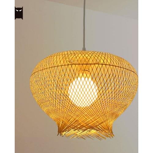 Hand Natural Bamboo Wicker Rattan Nest Shade Pendant Light Fixture Art Nordic Scandinavian Rustic Country Ceiling Lamp Designer