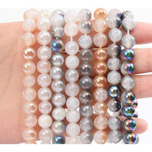 One Side Plated Cruse Metallic Coated Agates Beads Cracked Crystal Loose Stone Beads for Jewelry Making DIY Bracelet Earrings
