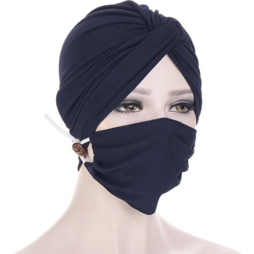 Hat Female New Multicolor Solid Crystal Twist Cap Face Mask Nail Button Hair Guard Bonnets For Women Hijabs Fashion Dust Proof