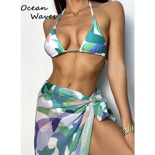 Sexy Camouflage Women Swimsuit 3Pieces Bikinis Set Micro Bikini String Halter Swimwear Low Waist Push Up Bathing Suit 2021 New