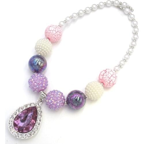 So Cute Princess Sofi the First Purple Teardrop Amulet Alloy Pendant Necklaces Toddle Girls Chunky Bubblegum Necklace Baby Gift