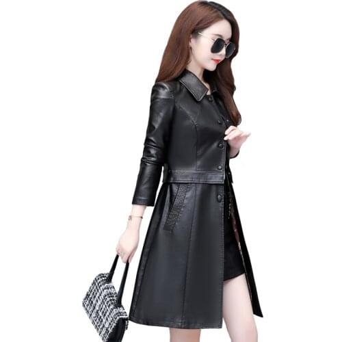 Trending Products Women leather coat High quality autumn trench coat Large size leather jacket Youth clothing for women Outwear
