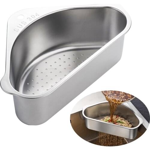 Triangle Sink Basket Stainless Steel Drain Shelf Storage Rack Sink Corner Hanging Basket Shelf With Suction Cup For Kitchen