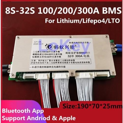 Smart 32S BMS 96V 72V 100A 200A 320A lithium lifepo4 Lipo LTO battery protection board with Bluetooth APP and Screen