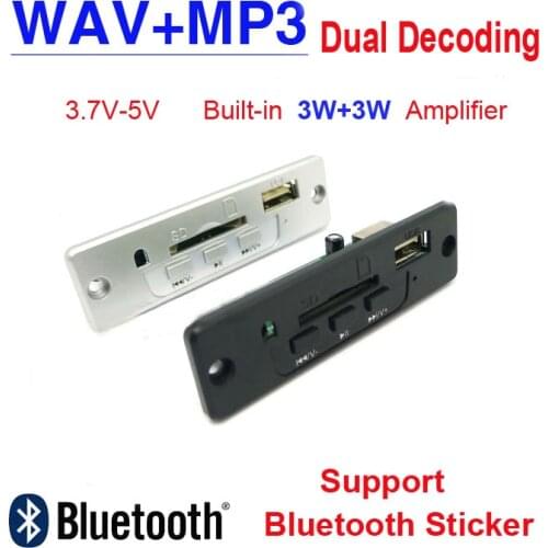 3.7V-5V Power MP3 WAV Format decoder board 3W + 3W Amplifier SD/MMC U Disk MP3 module decoding audio Support Bluetooth sticker