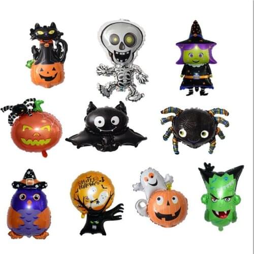 10pcs Halloween Party Mini pumpkin Spider Skull Foil Balloons Decoration Ghost tree Air Inflatable Balloon Kids Toys Globos