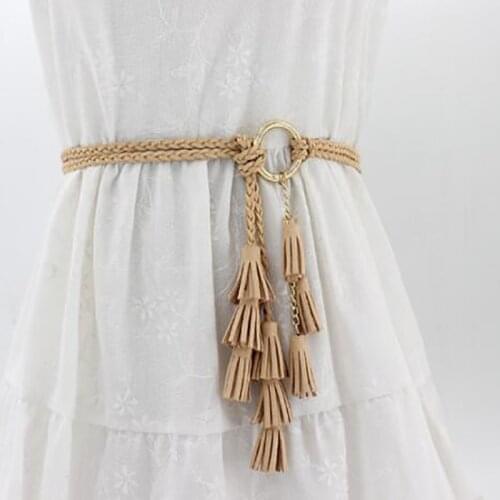 Womens Dress Belt Creative Retro Woven Tassel Waist Belt Fashion Clothing Accessories Simple Dress Decoration For Female 2021