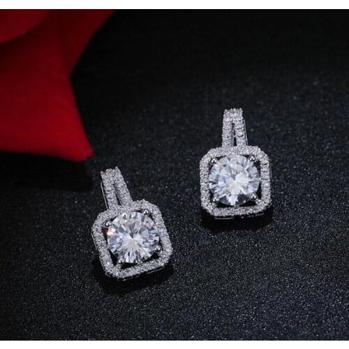 AAA Quality Fashion Mosaic CZ With Rhinestone Crystals Cute Square Silver Earrings Studs Jewelry for Women