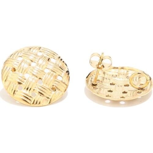 10pcs/lot 20MM stainless steel Ear Stud Components with Earnuts hollow round Earring Setting for Earring Making gold/silver tone