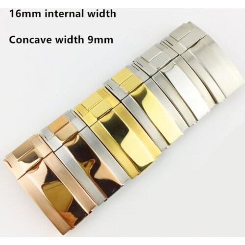 16 * 9mm Stainless Steel Watch Band Folding Buckle Glide Lock Clasp Steel For Rol submariner Bracelet Rubber Leather Strap Belt