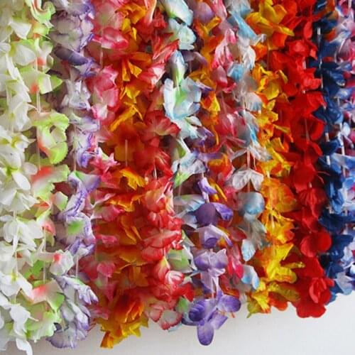 36pcs Hawaiian Necklace Tropical Hawaii Cloth Flower Wreath Halloween Party Decor H88F