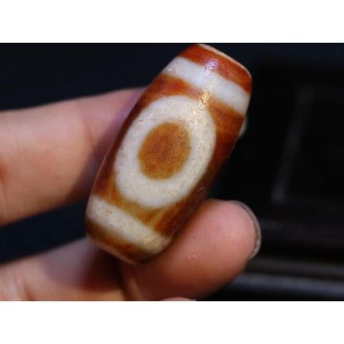 3A+ Magic Power Tibetan old Red Agate 3 Eye Wisdom Big Drum dZi Bead Amulet Pendant Talisman Timestown UPD22A
