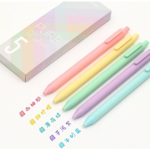 5pcs/box Kaco Macaron Colored Ink Gel Pens Retractable 0.5mm Fine Point Pastel Cute Pens for Taking Notes/Journaling/Coloring