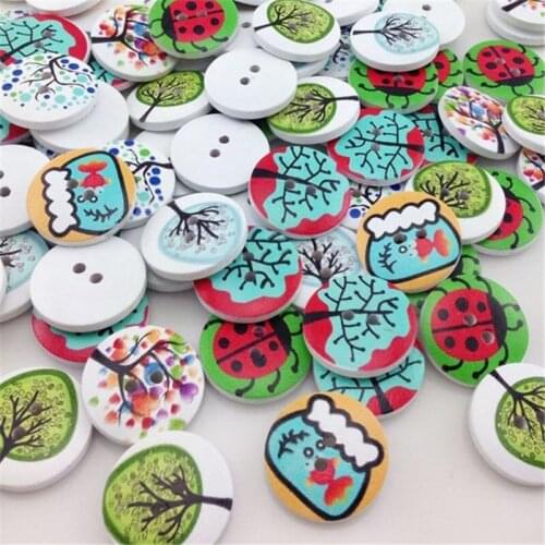 50pcs New Tree Design 2 Holes Wooden Buttons Sewing Buttons Craft Scrapbooking Clothing Accessories WB183