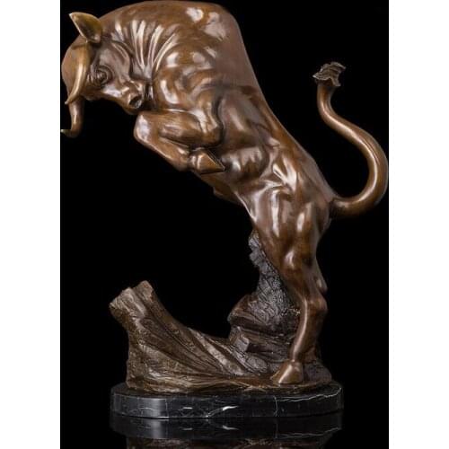 71 CM Western Art Deco Pure Bronze Ox Oxen Bull Cattle Office Ornament Sculpture