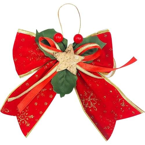 Ornament Christmas Bows Bowknot Wrapping Big Red Tottest Linen Plaid Ribbons For Xmas Tree Party 15x16CM Home Craft Decoration