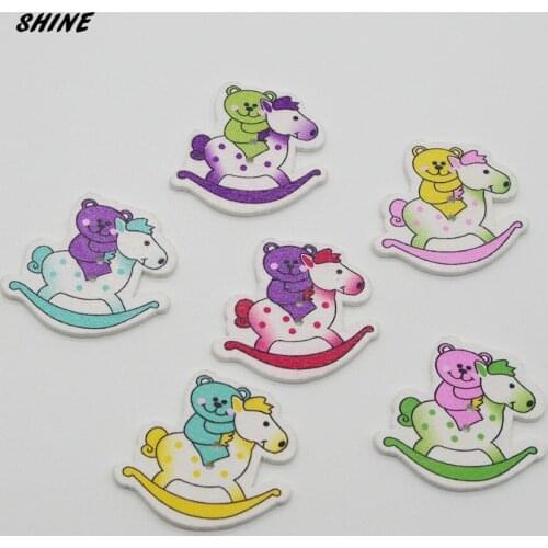 SHINE Wooden Sewing Buttons Scrapbooking Rocking Horse Mixed Two Holes 33x31mm 12PCs Costura Botones Decorate bottoni botoes