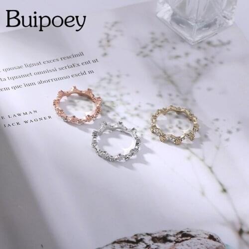 Buipoey Shiny Folding Crown With Flowers Rings For Women Men Original Fashion Gold Silver Color Ring Engagement Couples Jewelry
