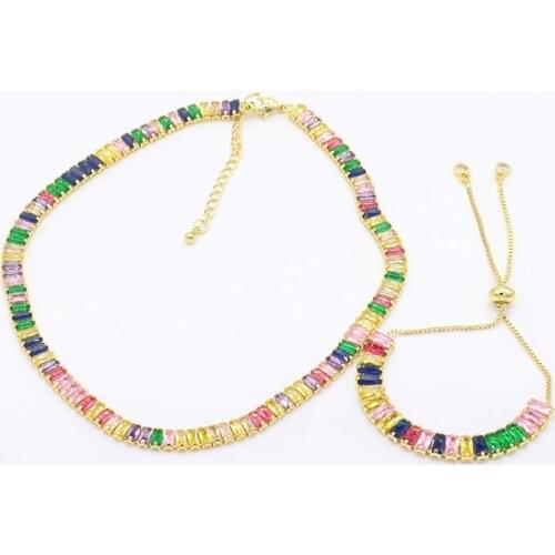 Gold Filled Rainbow CZ Bead Chain Necklace Tennis Chain Choker Shiny Choker Cute Girl Gift Fine Jewelry Wholesale
