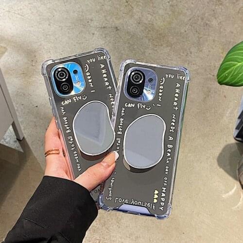 English Mirror Bracket Cases for Xiaomi 11 Phone Cases Creative and Simple Girl Makeup for Xiaomi 11Ultra Mi11 Pro Case Cute