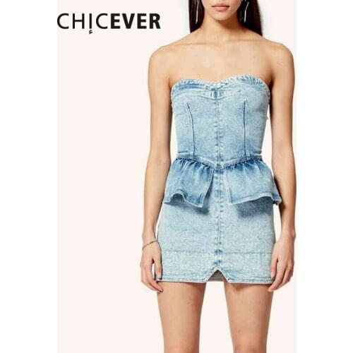 CHICEVER Casual Solid Slim Patchwork Temperament Dress Female Strapless Mini Dresses For Women Autumn Clothing Style 2021 New