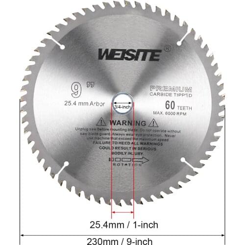 Uxcell 9" Circular Saw Blade, 60T 3/4" Arbor, Wood TCT Carbide Tipped Slitting Saw