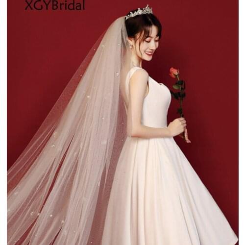 Long Bridal Veils 2021 New European And American Wedding Pearl Veil Fashion White Ivory Veil With Comb