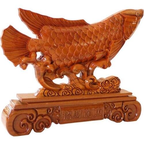 Long Yi mahogany dragon fish ornaments ichthyosaurs lucky wood carving decoration decoration craft gift Home Furnishing