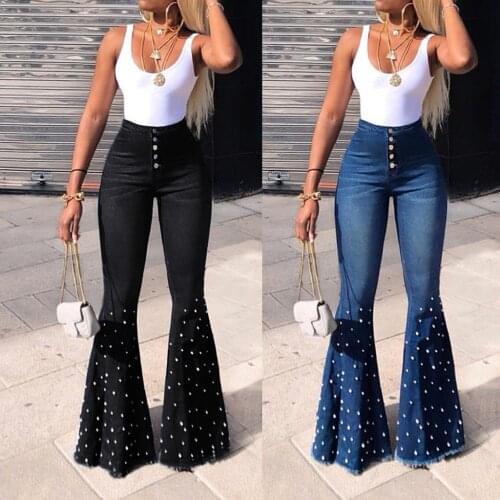 SAGACE High waist button zipper denim pocket flared pants, 2021 spring and summer fashion womens jeans, Korean Hong Kong Style