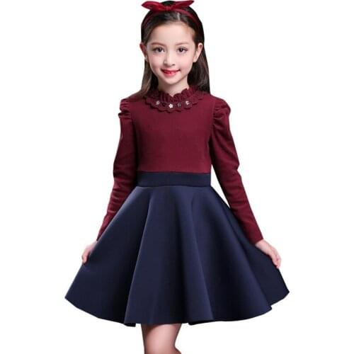 Elegant kid clothes girl dress velvet lining autumn winter kids long sleeve warm clothes for teenage princess
